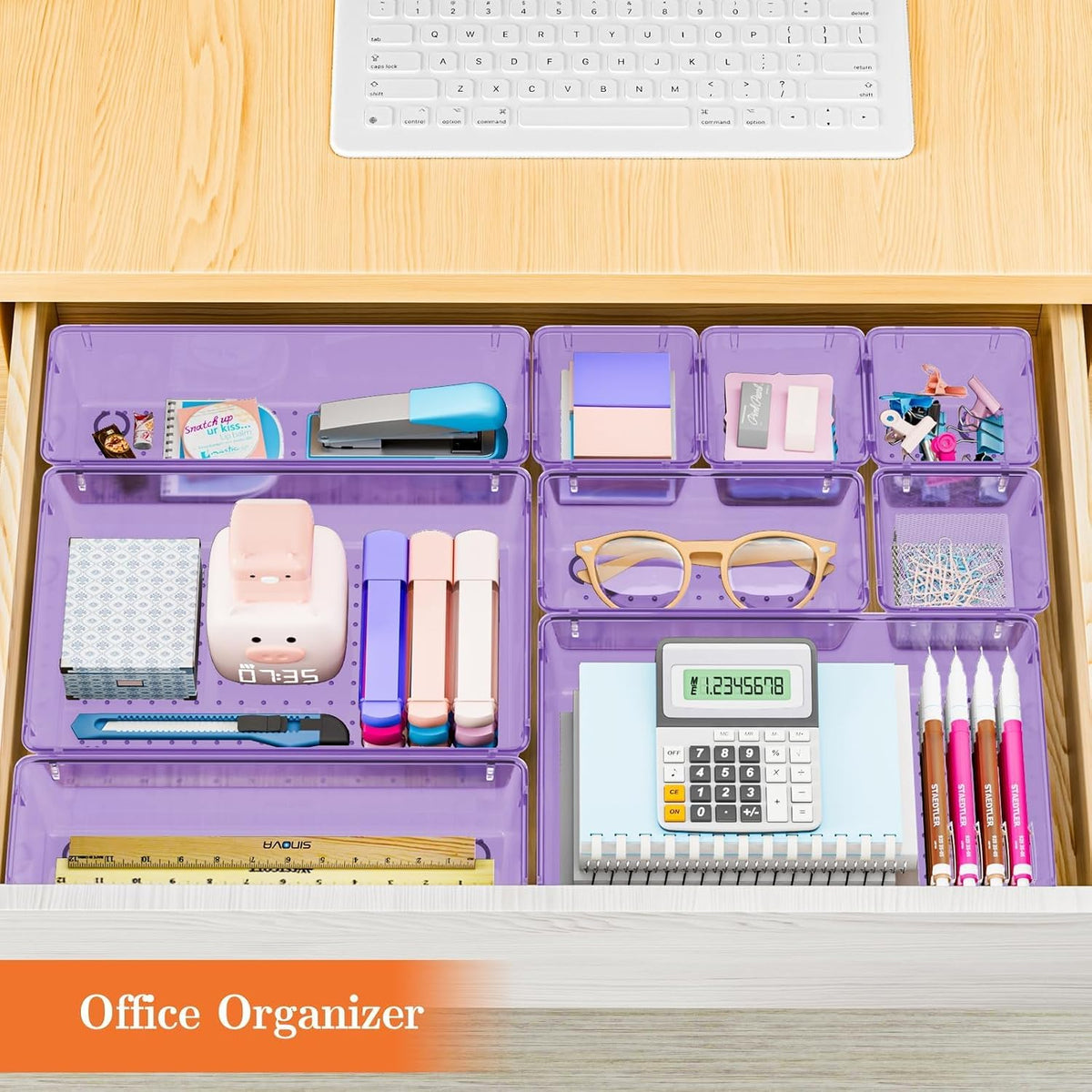 25 PCS Plastic Drawer Organizer, 4-Size Versatile Organizers, Clear Black
