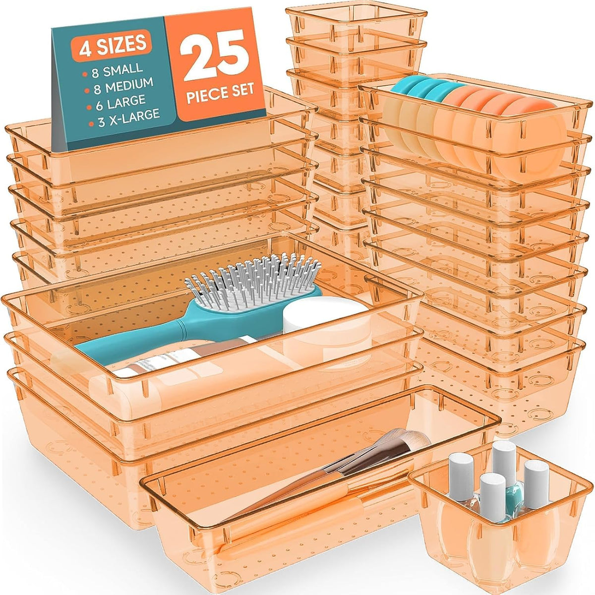 25 PCS Plastic Drawer Organizer, 4-Size Versatile Organizers, Clear Black