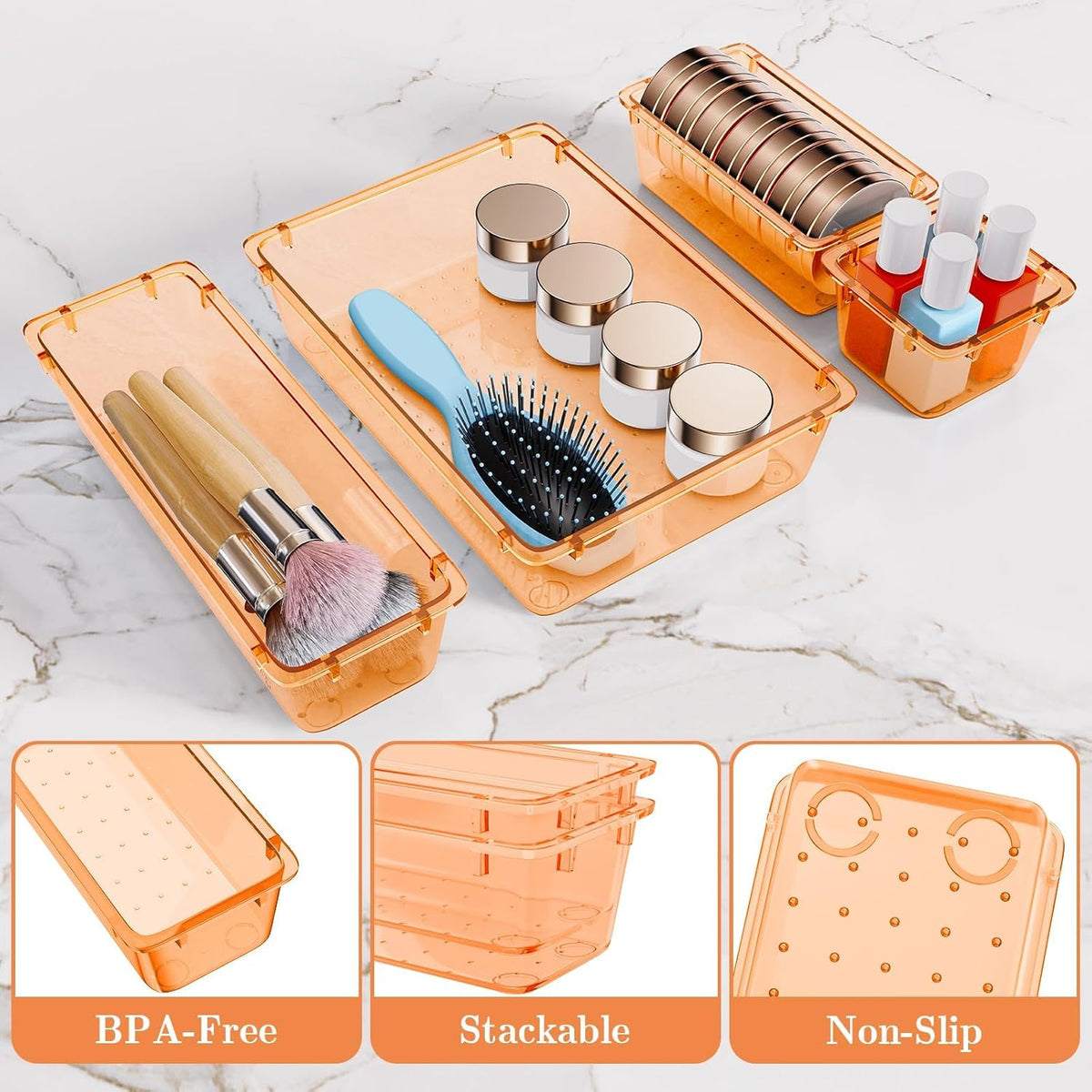 25 PCS Plastic Drawer Organizer, 4-Size Versatile Organizers, Clear Black