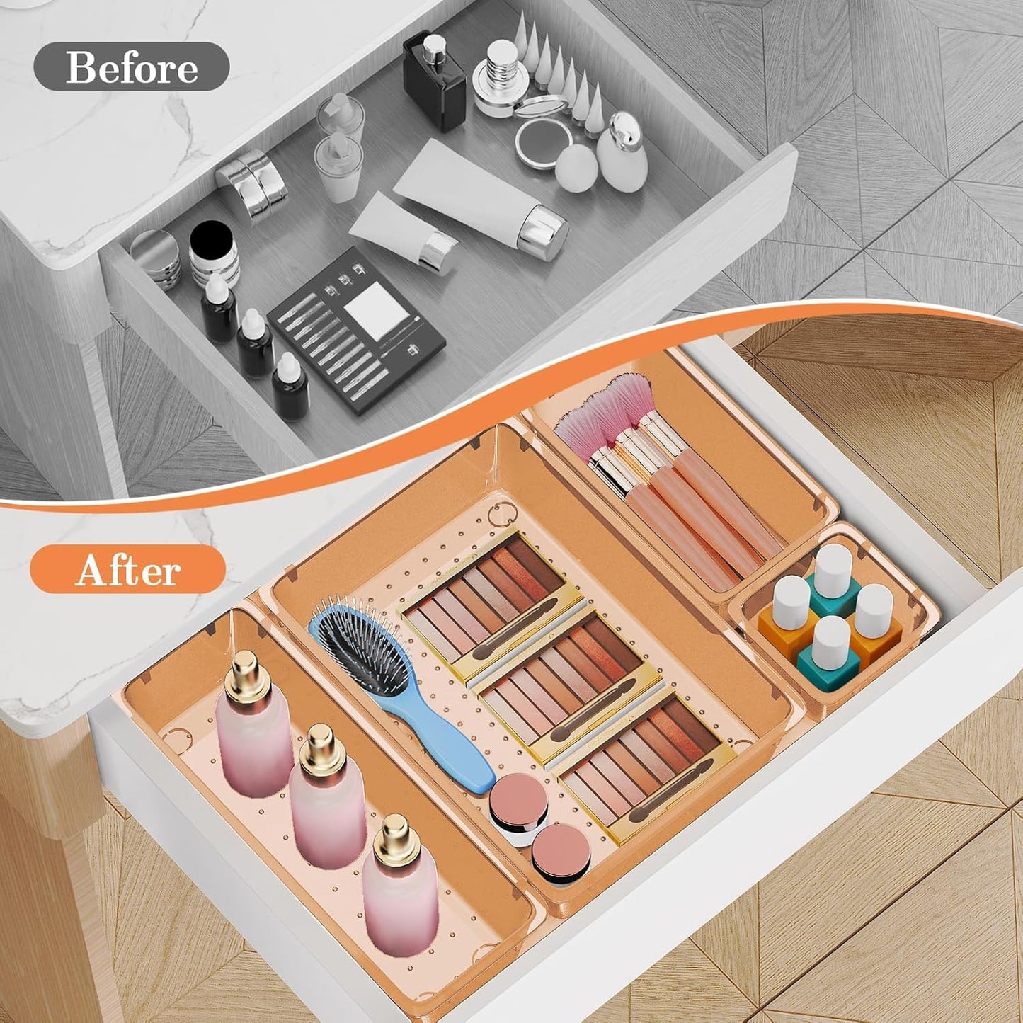 25 PCS Plastic Drawer Organizer, 4-Size Versatile Organizers, Clear Black
