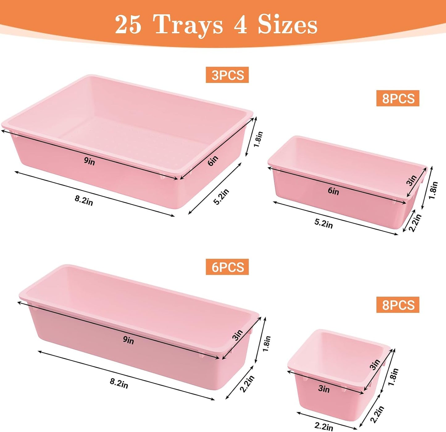 25 PCS Plastic Drawer Organizer, 4-Size Versatile Organizers, Clear Black