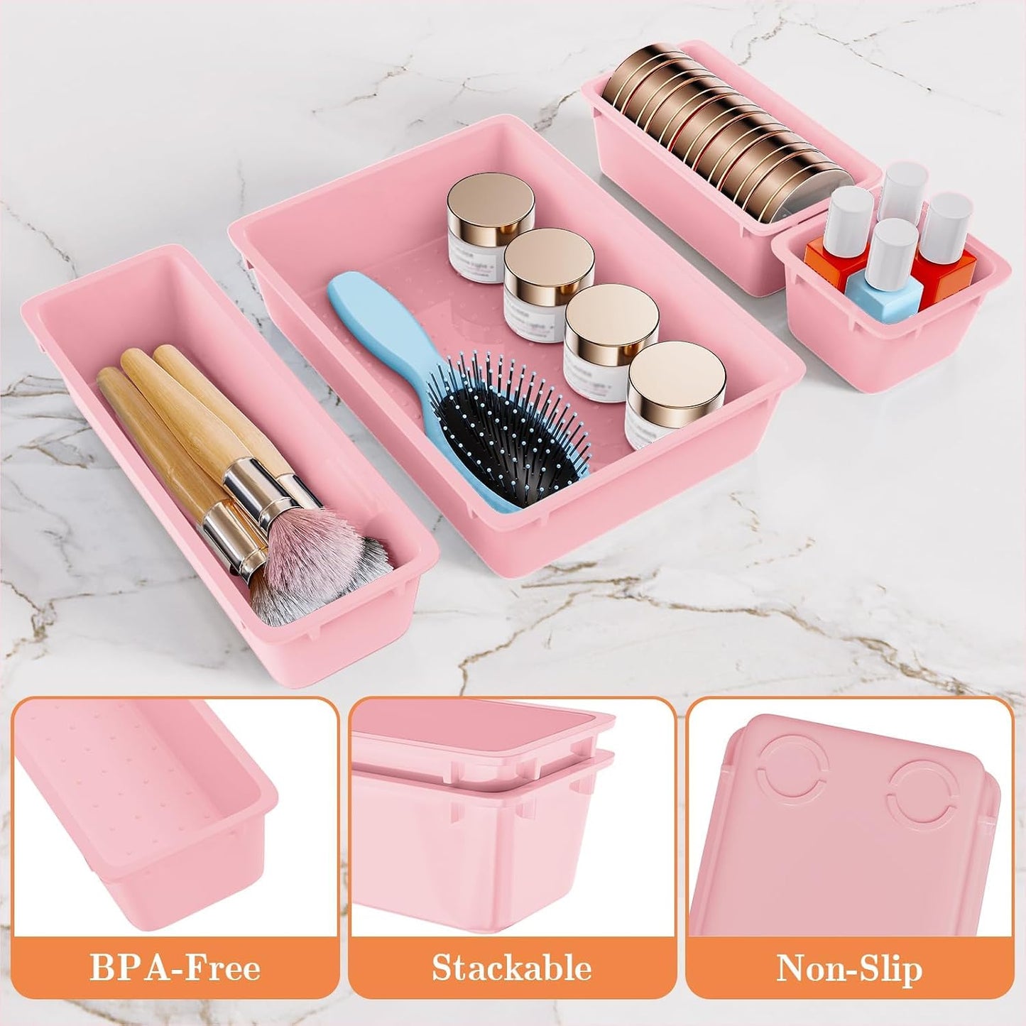 25 PCS Plastic Drawer Organizer, 4-Size Versatile Organizers, Clear Black