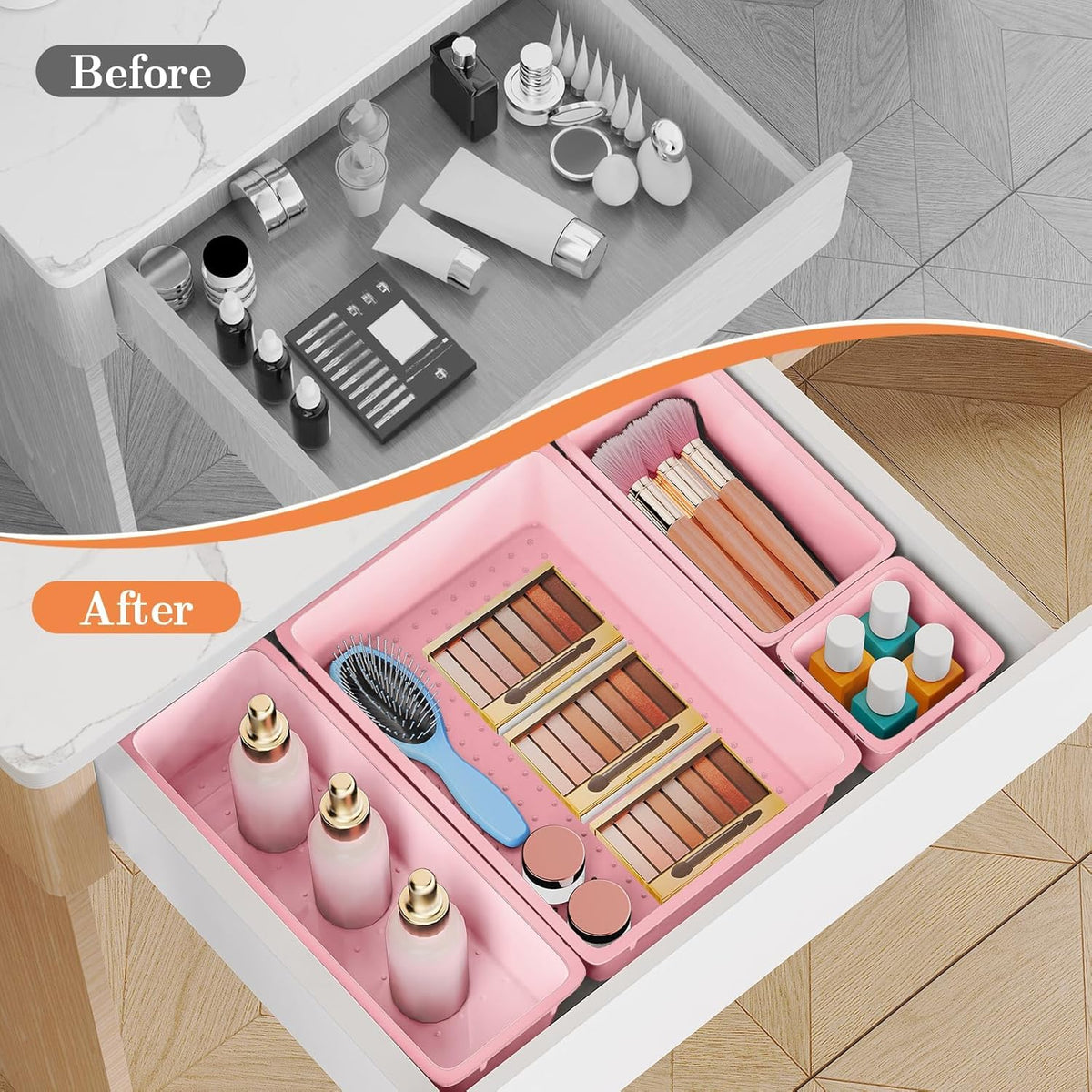 25 PCS Plastic Drawer Organizer, 4-Size Versatile Organizers, Clear Black