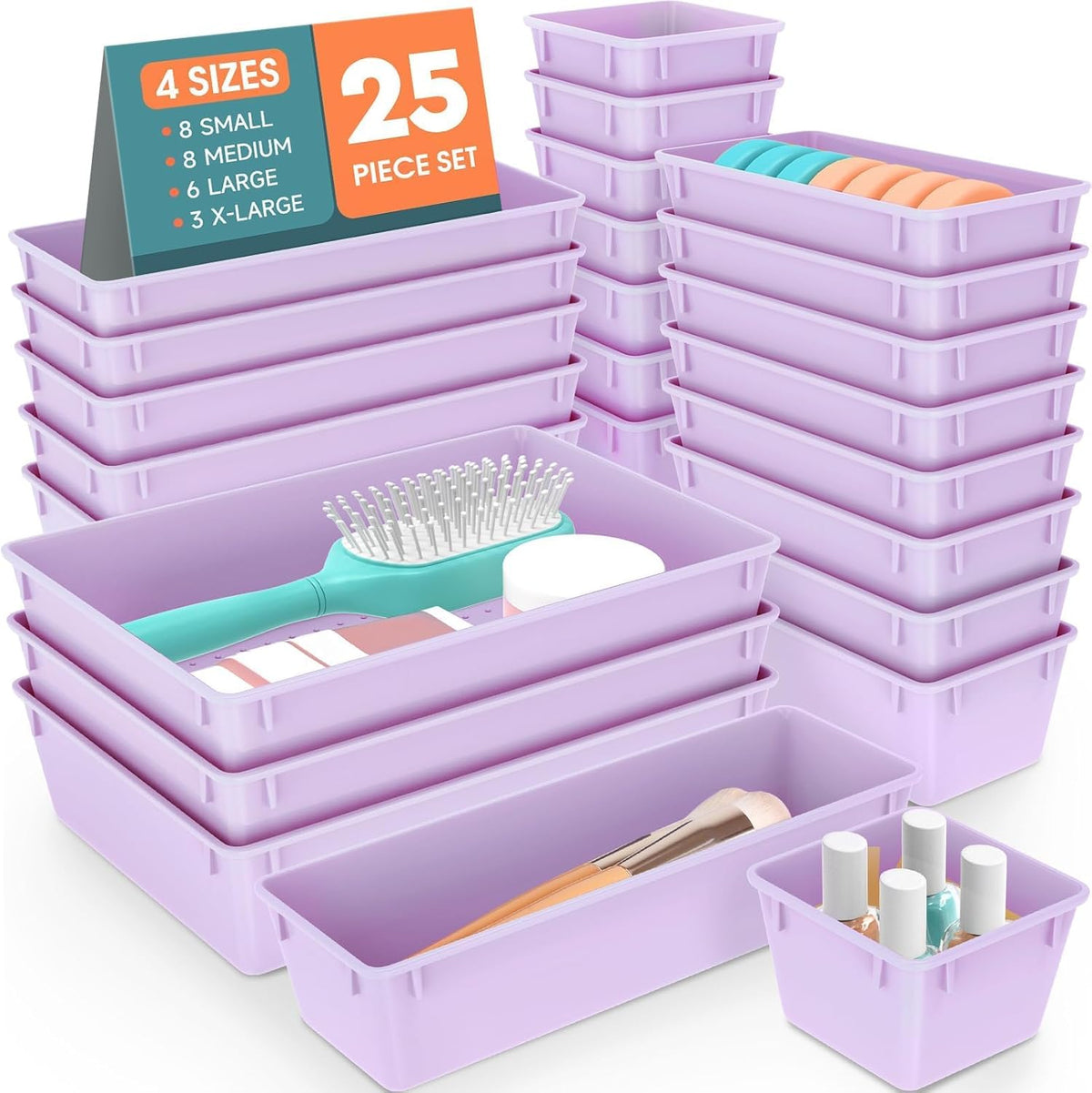 25 PCS Plastic Drawer Organizer, 4-Size Versatile Organizers, Clear Black