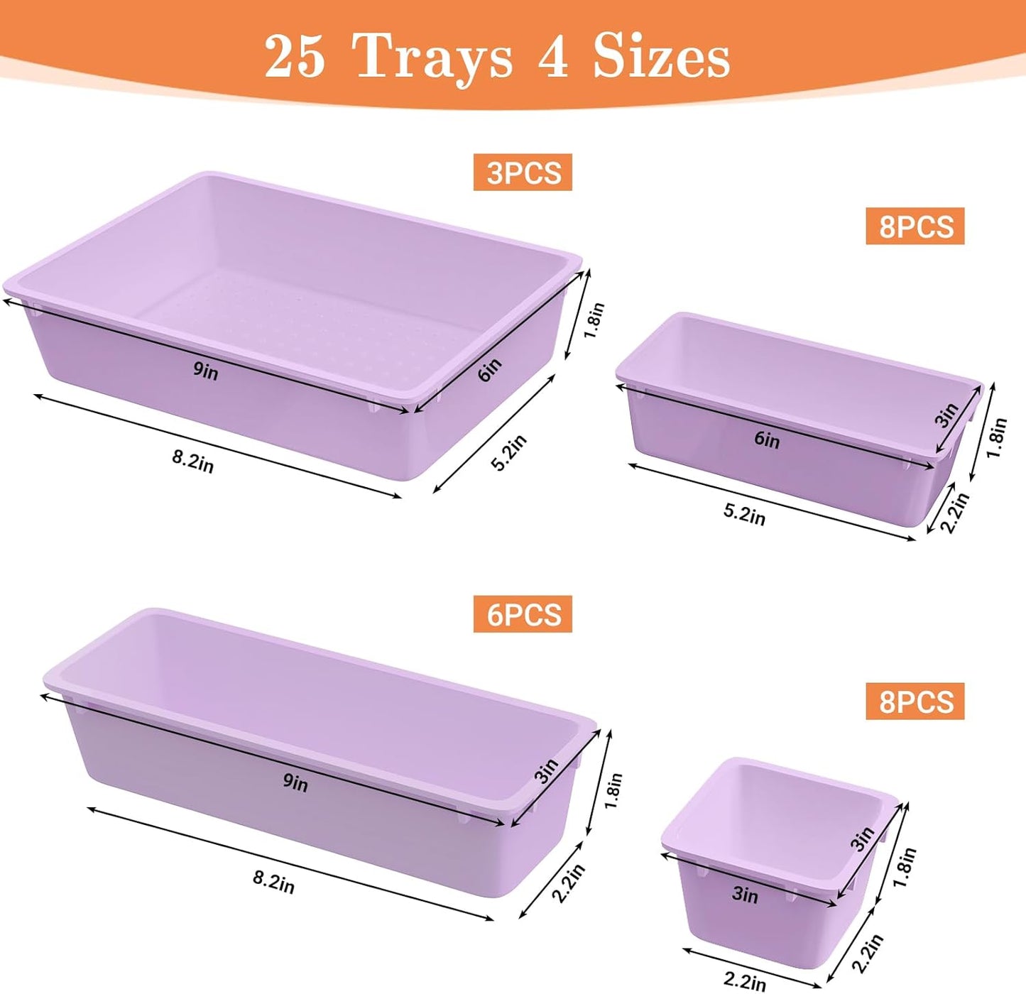 25 PCS Plastic Drawer Organizer, 4-Size Versatile Organizers, Clear Black