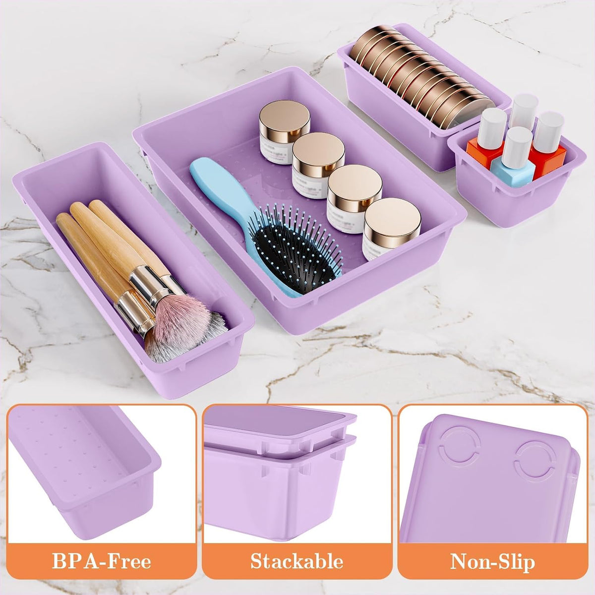 25 PCS Plastic Drawer Organizer, 4-Size Versatile Organizers, Clear Black
