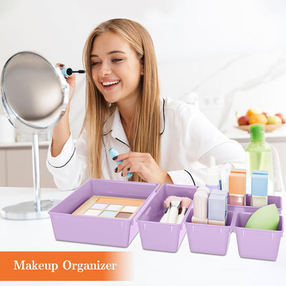 25 PCS Plastic Drawer Organizer, 4-Size Versatile Organizers, Clear Black