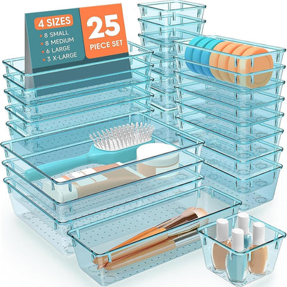 25 PCS Plastic Drawer Organizer, 4-Size Versatile Organizers, Clear Black