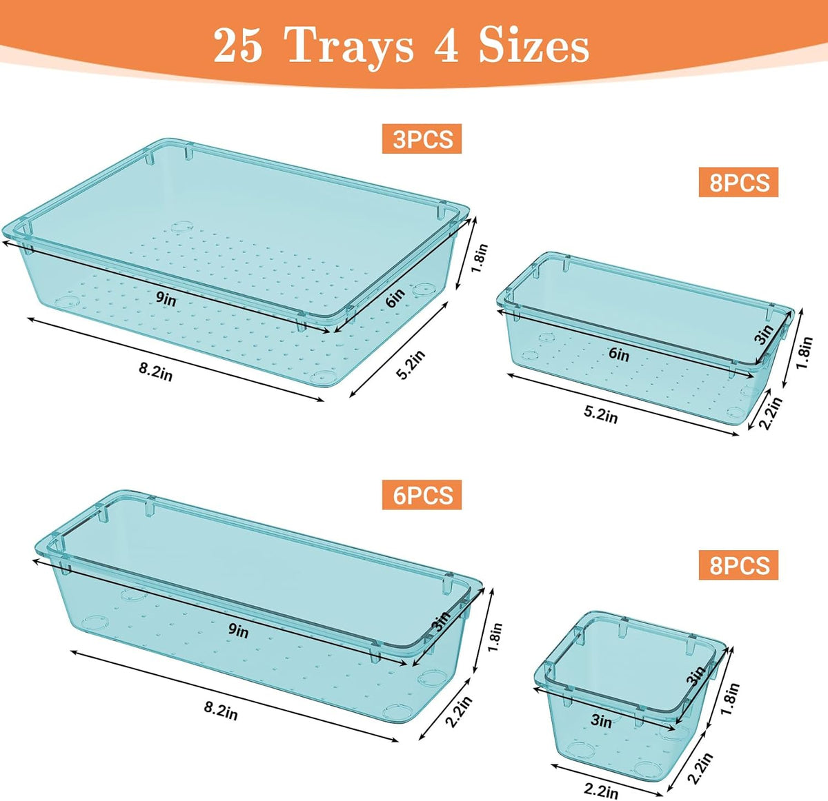 25 PCS Plastic Drawer Organizer, 4-Size Versatile Organizers, Clear Black