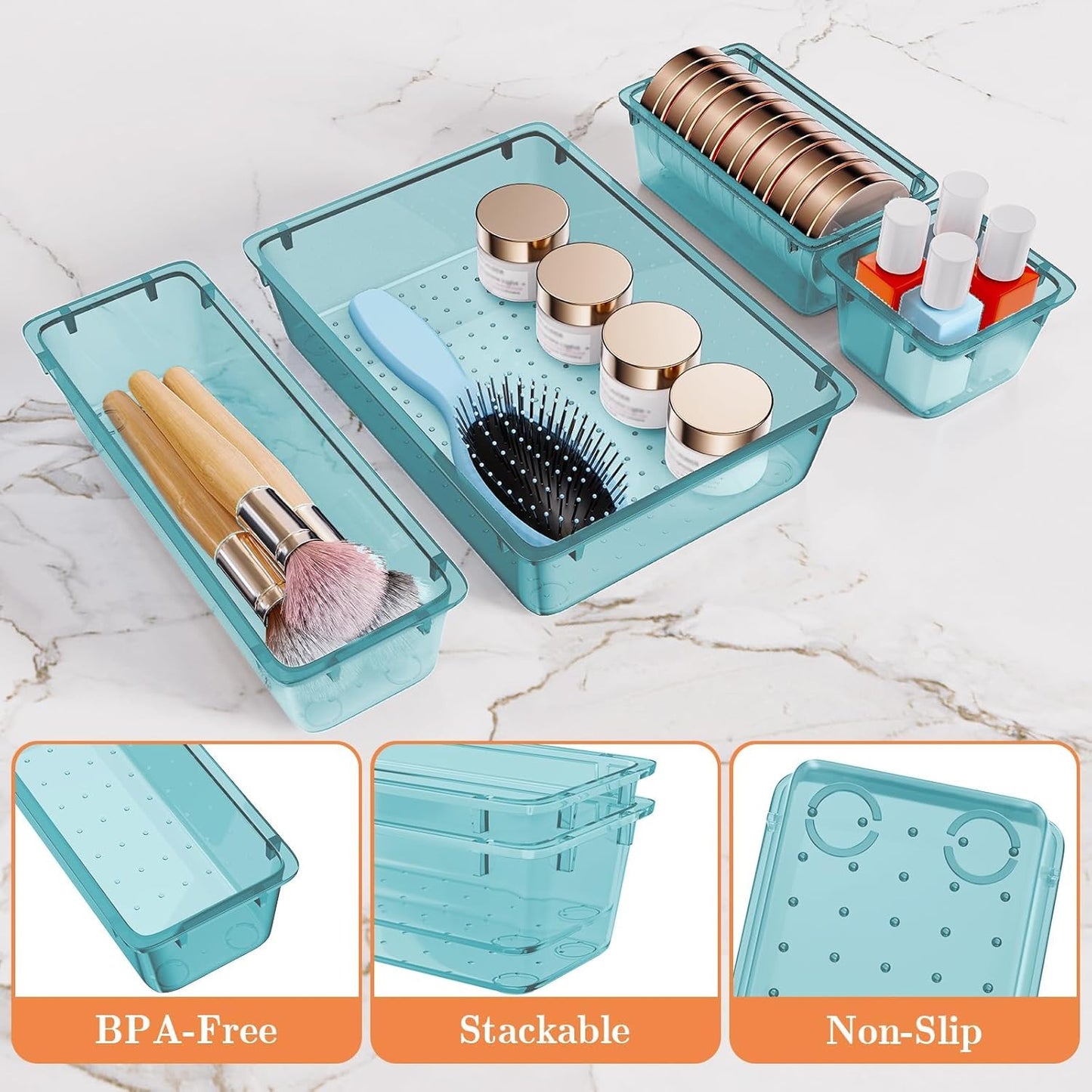 25 PCS Plastic Drawer Organizer, 4-Size Versatile Organizers, Clear Black
