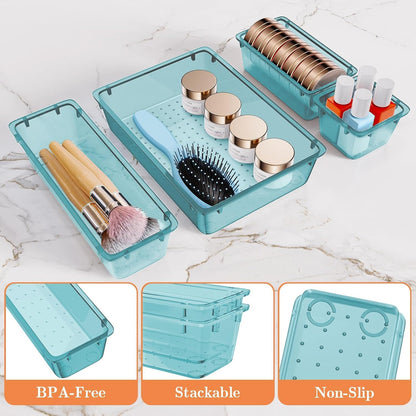 25 PCS Plastic Drawer Organizer, 4-Size Versatile Organizers, Clear Black