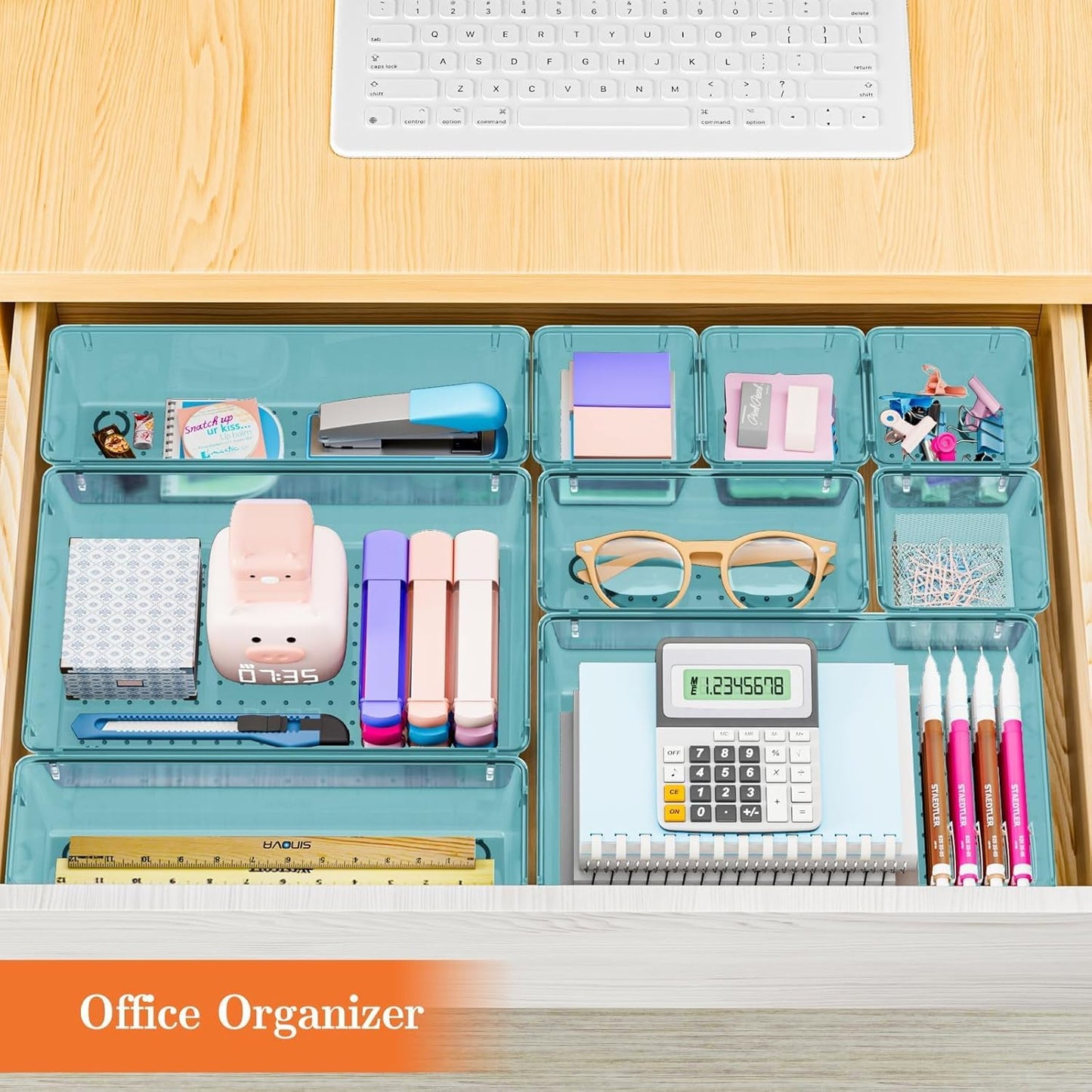25 PCS Plastic Drawer Organizer, 4-Size Versatile Organizers, Clear Black