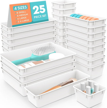 25 PCS Plastic Drawer Organizer, 4-Size Versatile Organizers, Clear Black