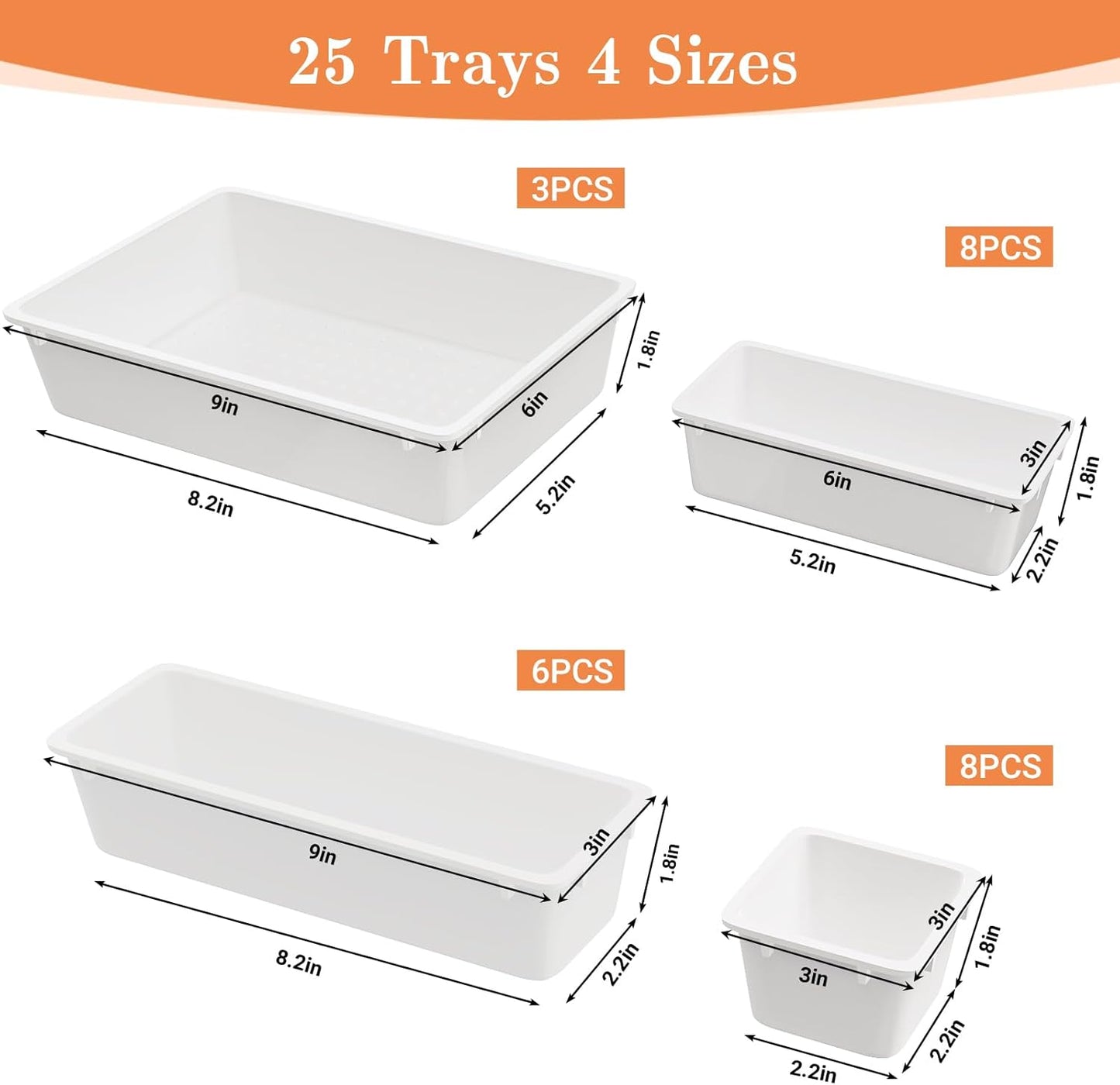 25 PCS Plastic Drawer Organizer, 4-Size Versatile Organizers, Clear Black