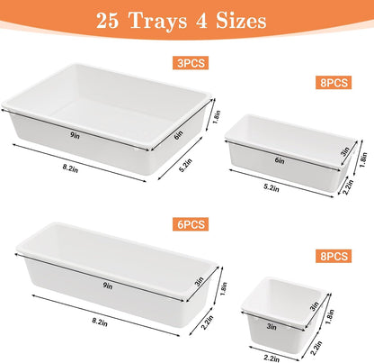 25 PCS Plastic Drawer Organizer, 4-Size Versatile Organizers, Clear Black