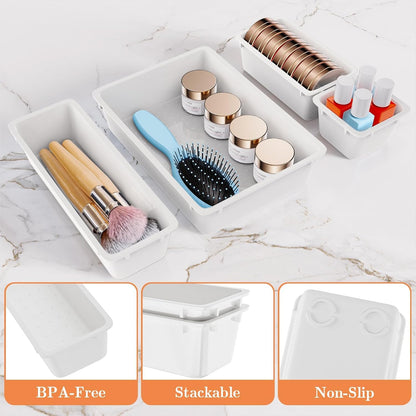 25 PCS Plastic Drawer Organizer, 4-Size Versatile Organizers, Clear Black