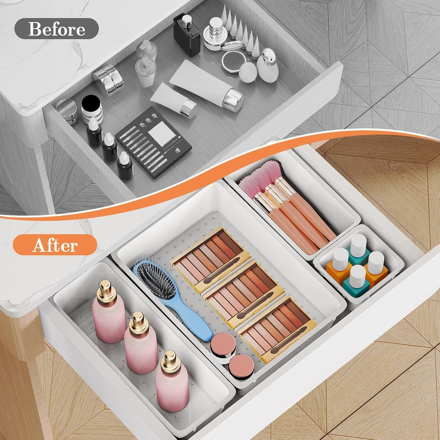 25 PCS Plastic Drawer Organizer, 4-Size Versatile Organizers, Clear Black