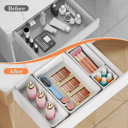 25 PCS Plastic Drawer Organizer, 4-Size Versatile Organizers, Clear Black