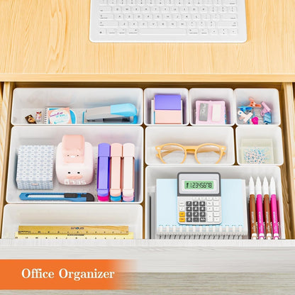 25 PCS Plastic Drawer Organizer, 4-Size Versatile Organizers, Clear Black