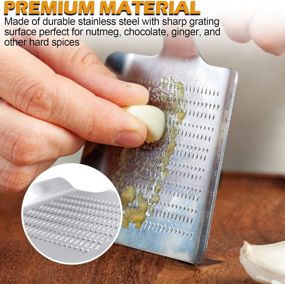 Compact Stainless Steel Grater 4.3" x 3" for Garlic Nutmeg Chocolate Ginger