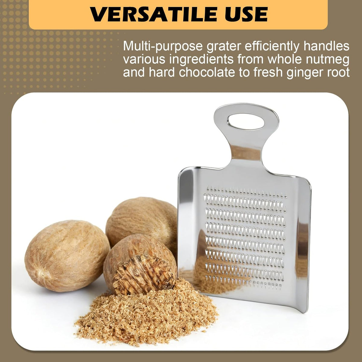 Compact Stainless Steel Grater 4.3" x 3" for Garlic Nutmeg Chocolate Ginger