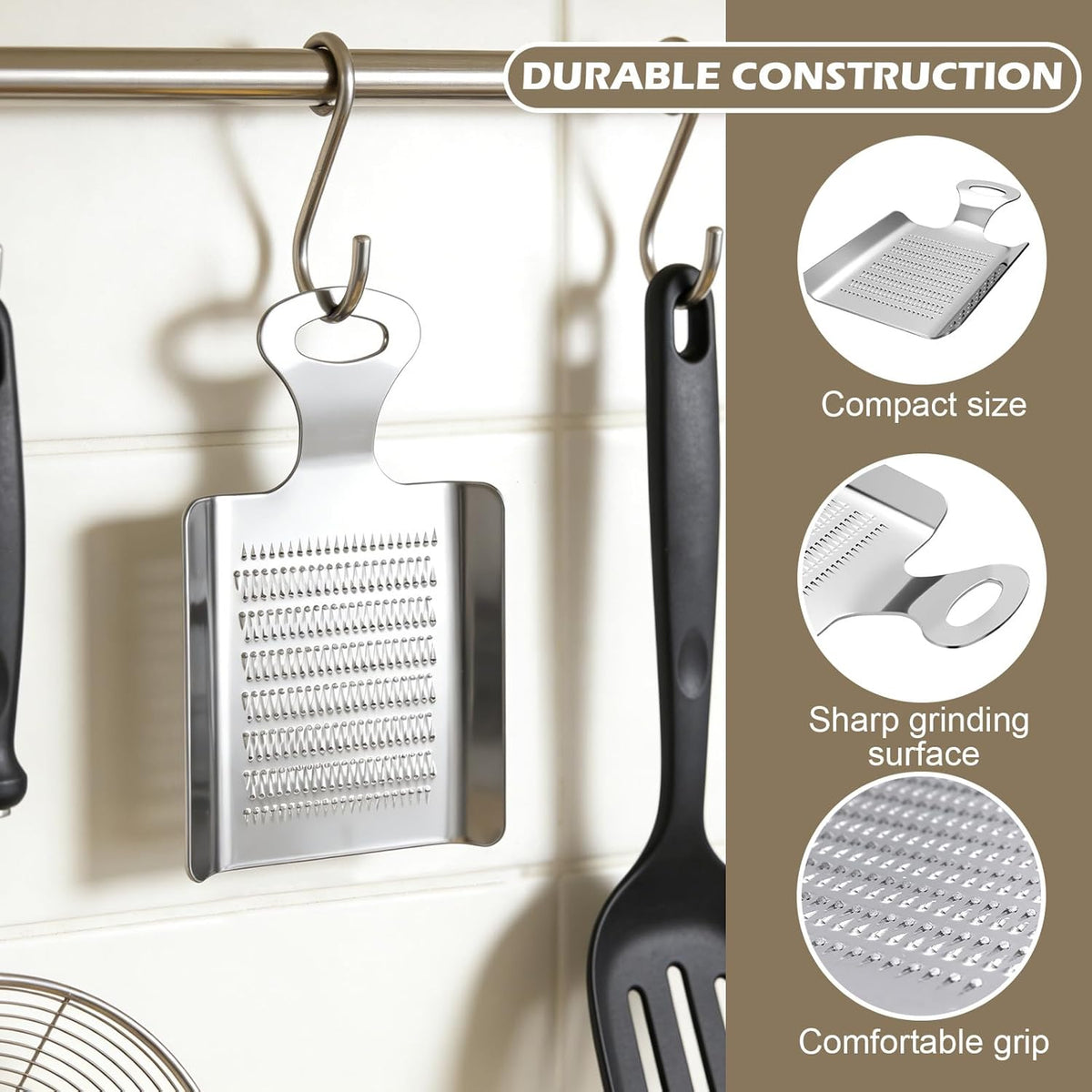 Compact Stainless Steel Grater 4.3" x 3" for Garlic Nutmeg Chocolate Ginger