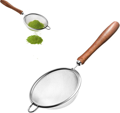 Matcha Sifter, 30-Mesh Fine Matcha Strainer with Natural Wood Handle, 3-Inch Stainless Steel Small Sieve for Matcha Tea, Chawan and Daily Latte