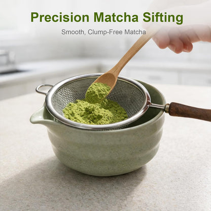 Matcha Sifter, 30-Mesh Fine Matcha Strainer with Natural Wood Handle, 3-Inch Stainless Steel Small Sieve for Matcha Tea, Chawan and Daily Latte