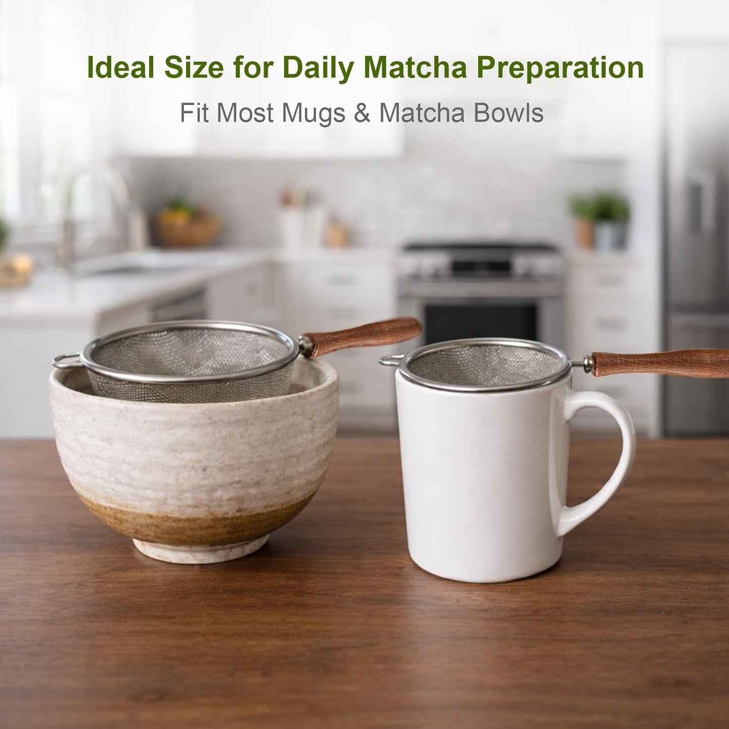 Matcha Sifter, 30-Mesh Fine Matcha Strainer with Natural Wood Handle, 3-Inch Stainless Steel Small Sieve for Matcha Tea, Chawan and Daily Latte