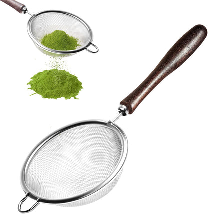 Matcha Sifter, 30-Mesh Fine Matcha Strainer with Natural Wood Handle, 3-Inch Stainless Steel Small Sieve for Matcha Tea, Chawan and Daily Latte