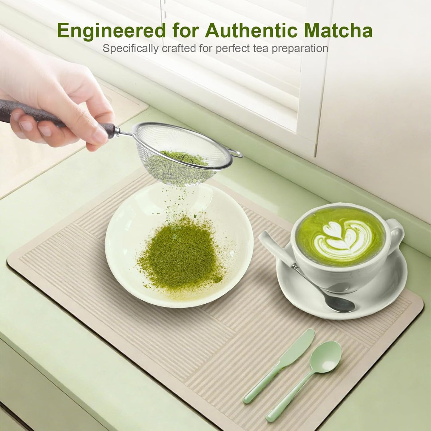 Matcha Sifter, 30-Mesh Fine Matcha Strainer with Natural Wood Handle, 3-Inch Stainless Steel Small Sieve for Matcha Tea, Chawan and Daily Latte