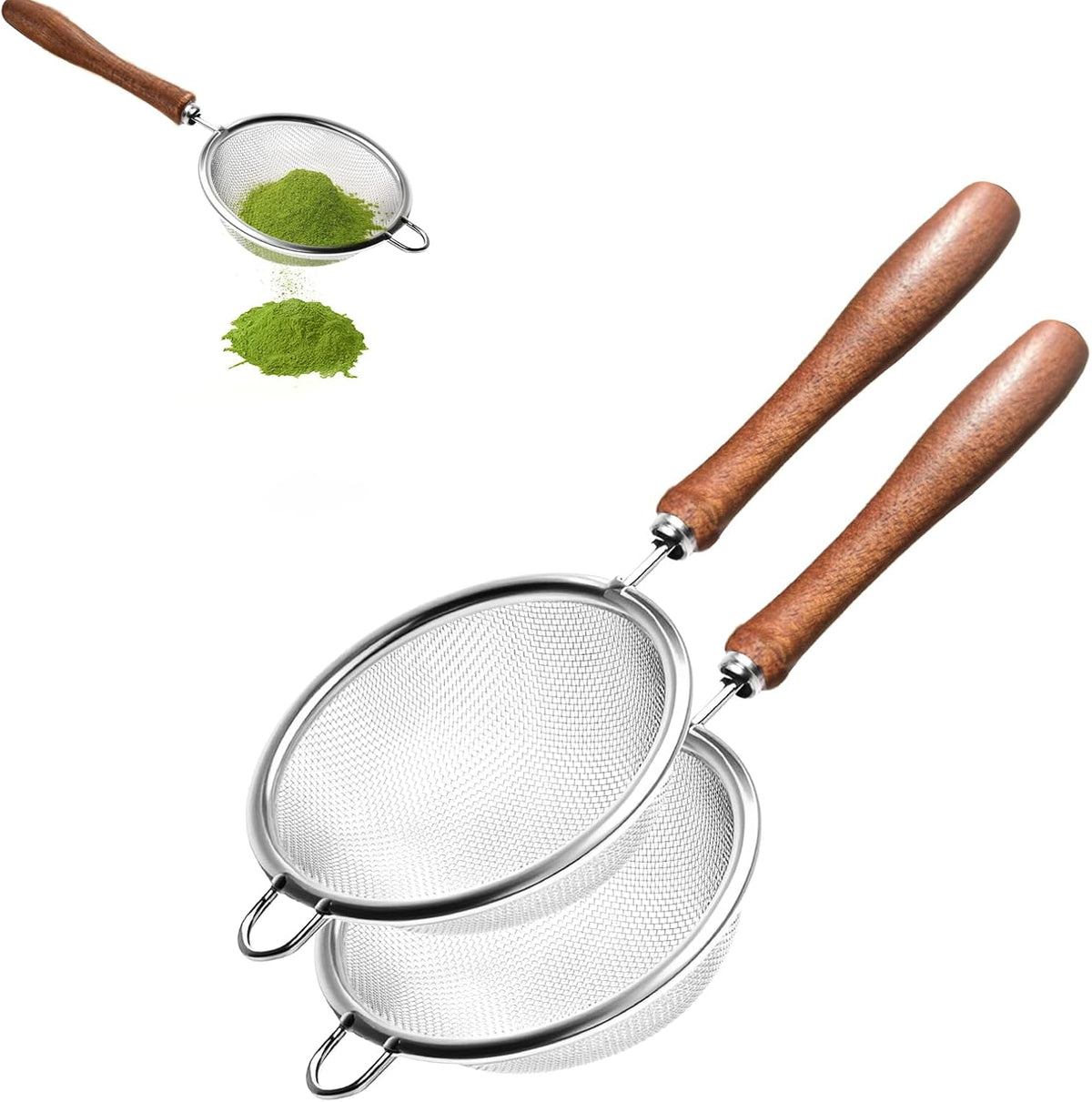 Matcha Sifter, 30-Mesh Fine Matcha Strainer with Natural Wood Handle, 3-Inch Stainless Steel Small Sieve for Matcha Tea, Chawan and Daily Latte