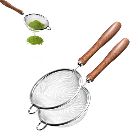 Matcha Sifter, 30-Mesh Fine Matcha Strainer with Natural Wood Handle, 3-Inch Stainless Steel Small Sieve for Matcha Tea, Chawan and Daily Latte