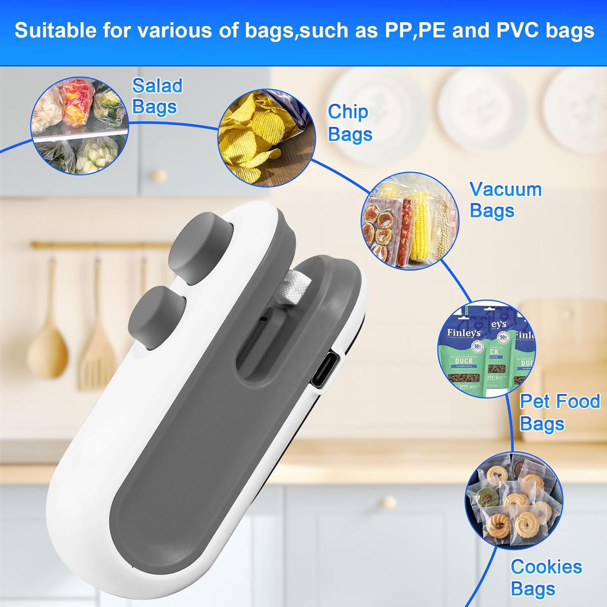 Mini Bag Sealer, Rechargeable 2-in-1 Heat Seal & Cutter for Plastic Bags | Chip Bag Sealer,Bag Resealer,Rechargeable Sealer Machine,Portable Heat Sealer and Cutter