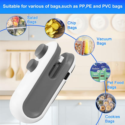 Mini Bag Sealer, Rechargeable 2-in-1 Heat Seal & Cutter for Plastic Bags | Chip Bag Sealer,Bag Resealer,Rechargeable Sealer Machine,Portable Heat Sealer and Cutter