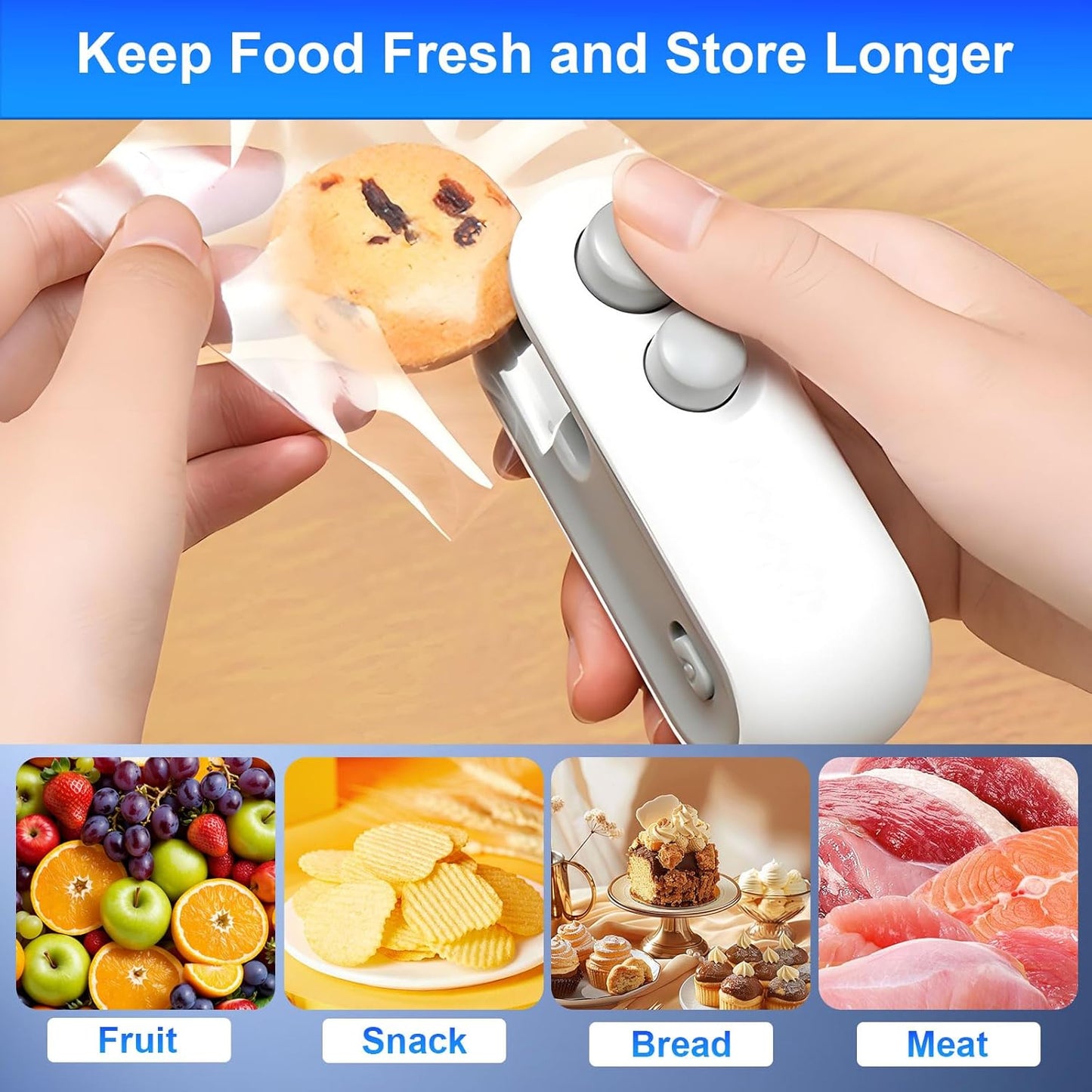 Mini Bag Sealer, Rechargeable 2-in-1 Heat Seal & Cutter for Plastic Bags | Chip Bag Sealer,Bag Resealer,Rechargeable Sealer Machine,Portable Heat Sealer and Cutter