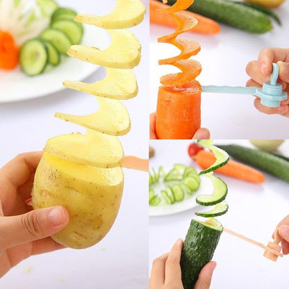 Stainless Steel Spiral Vegetable Cutter+ Plastic Green Cutter – Easy Spiralizer for Potatoes, Carrots, Cucumbers, Zucchini – Kitchen Spiral Slicer for Healthy Snacks & Salads(2pcs)