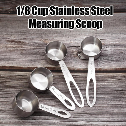 4 Pcs Stainless Steel Measuring Scoops - 1/8 Cup (30ml) Long/Short Handle Scoop for Coffee, Tea, Baking, Kitchen
