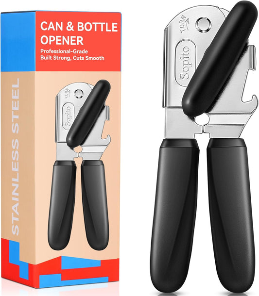Can Opener Manual Magnetic Can Openers for Seniors Heavy Duty with Sharp Stainless Steel Blade, Black
