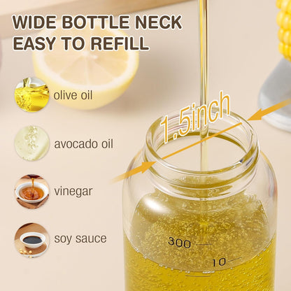Large Olive Oil Dispenser Bottle 17 oz Glass | Auto Flip Condiment Container Leakproof Vinegar Dispenser Cruet Stainless Steel