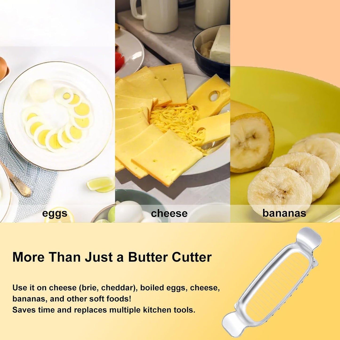 Butter Slicer Cutter & Cheese Cutter–Multi-Use Kitchen Tool for Evenly Slicing Butter Blocks, Cheeses, Eggs & Soft Fruits–Non-Stick，Compact & Portable for Home, BBQ, Camping（1 PACK)