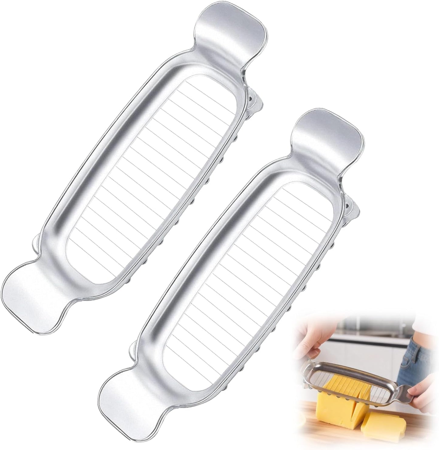Butter Slicer Cutter & Cheese Cutter–Multi-Use Kitchen Tool for Evenly Slicing Butter Blocks, Cheeses, Eggs & Soft Fruits–Non-Stick，Compact & Portable for Home, BBQ, Camping（1 PACK)