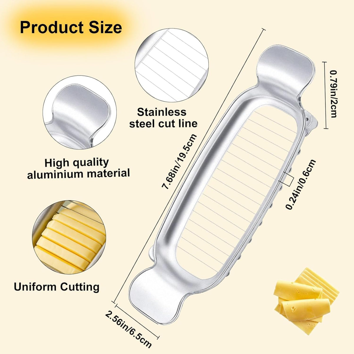 Butter Slicer Cutter & Cheese Cutter–Multi-Use Kitchen Tool for Evenly Slicing Butter Blocks, Cheeses, Eggs & Soft Fruits–Non-Stick，Compact & Portable for Home, BBQ, Camping（1 PACK)