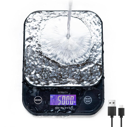 Waterproof Kitchen Scale, 0.1g/0.01oz High Precision, 5kg/11lb, Washable, USB Rechargeable, Digital Scale for Food,Cooking, Baking, Weight Loss, Grey