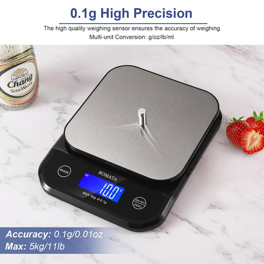 Waterproof Kitchen Scale, 0.1g/0.01oz High Precision, 5kg/11lb, Washable, USB Rechargeable, Digital Scale for Food,Cooking, Baking, Weight Loss, Grey