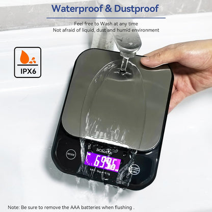 Waterproof Kitchen Scale, 0.1g/0.01oz High Precision, 5kg/11lb, Washable, USB Rechargeable, Digital Scale for Food,Cooking, Baking, Weight Loss, Grey