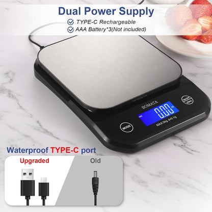 Waterproof Kitchen Scale, 0.1g/0.01oz High Precision, 5kg/11lb, Washable, USB Rechargeable, Digital Scale for Food,Cooking, Baking, Weight Loss, Grey