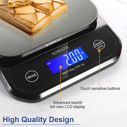 Waterproof Kitchen Scale, 0.1g/0.01oz High Precision, 5kg/11lb, Washable, USB Rechargeable, Digital Scale for Food,Cooking, Baking, Weight Loss, Grey