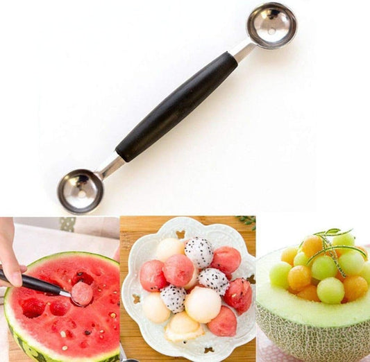 2-in-1 Stainless Steel Melon Baller - Double-Sided Fruit Scoop with Ergonomic Non-Slip Handle for Watermelon, Cantaloupe and Professional Kitchen Use