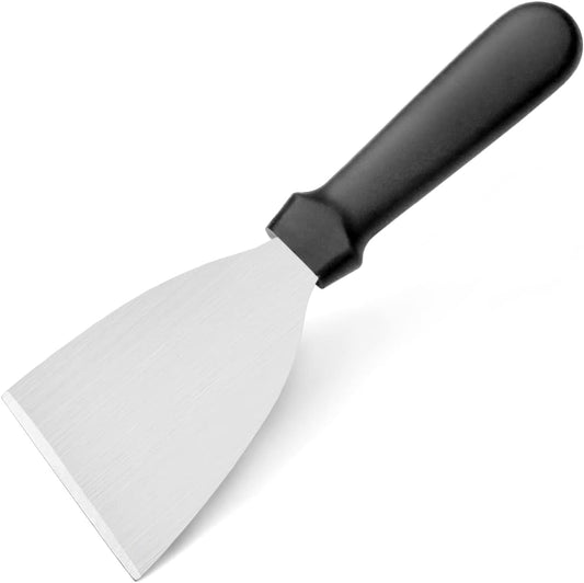 Stainless Steel Slant Edge Grill Scraper with Black Plastic Handle, 4 x 8.5 Inch Restaurant Grade Griddle Scraper, Flat Top Scraper, Grill Cleaning Tool